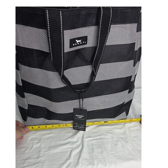 Scout Black Gray Striped Bucket List Large Open Top Shoulder  Tote Bag & Pouch - Picture 15 of 16